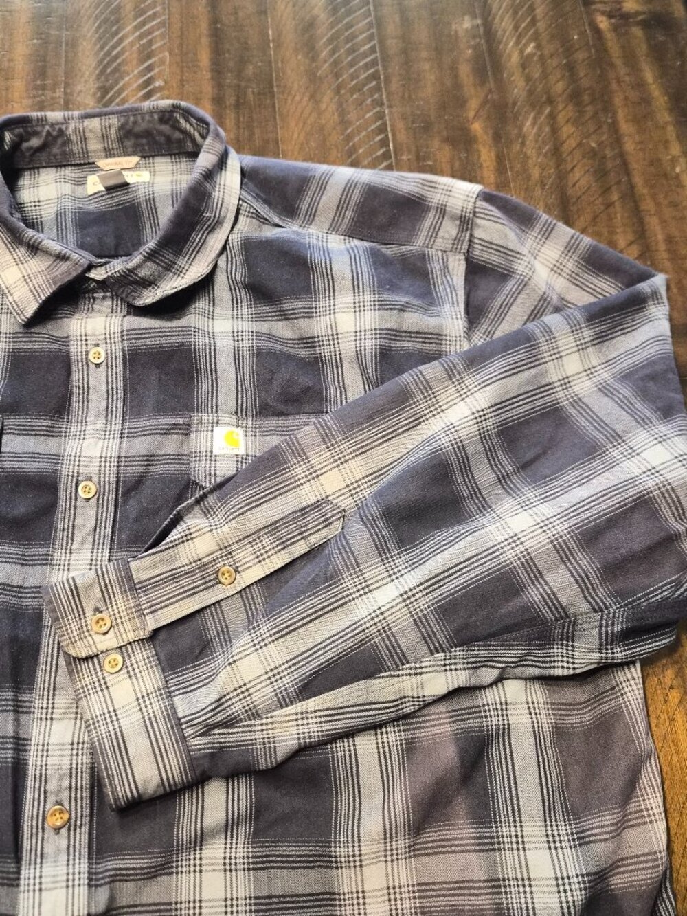Carhartt Mens Shirt Flannel Blue Plaid Button Down Long Sleeve Size 3XL G261